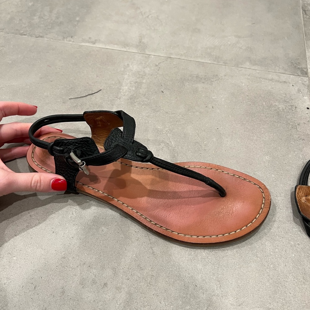 Coach Black Leather Thong Sandals with Brown Footbed